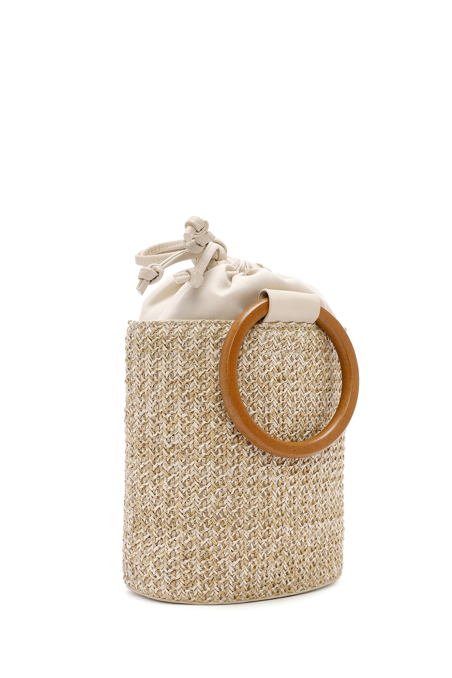Women's Cream Long Strap Straw Handle Bag