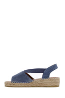 Women's Navy Blue Suede Leather Espadrille Sandals | Derimod