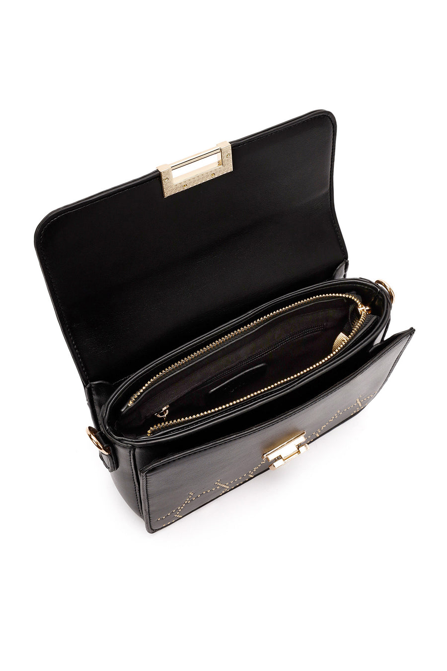 Women's Black Long Strap Stoned Shoulder Bag