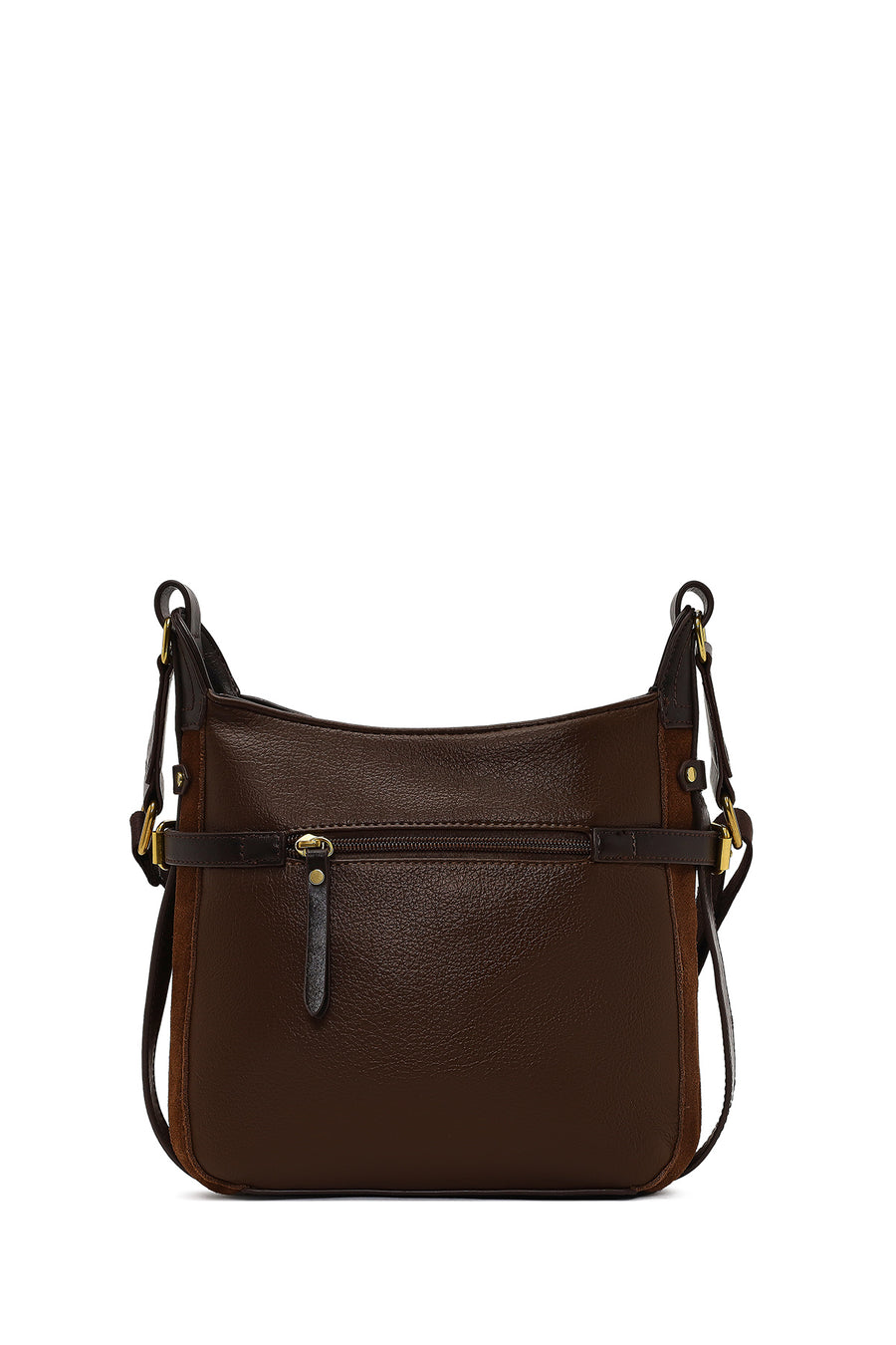 Woman Brown Long-Strap Suede Crossbody Bag