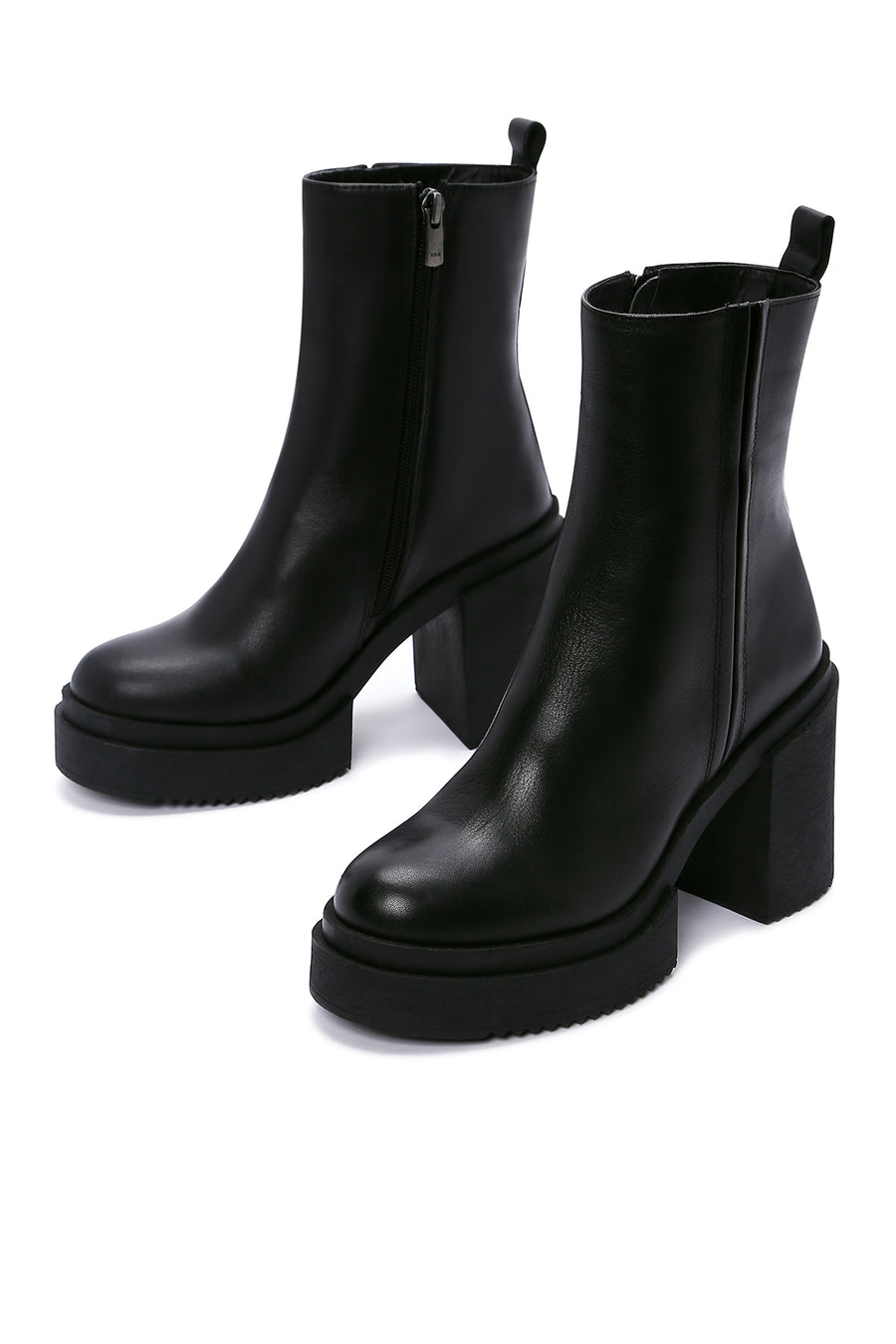 Women's Black Leather Platform Heeled Boots