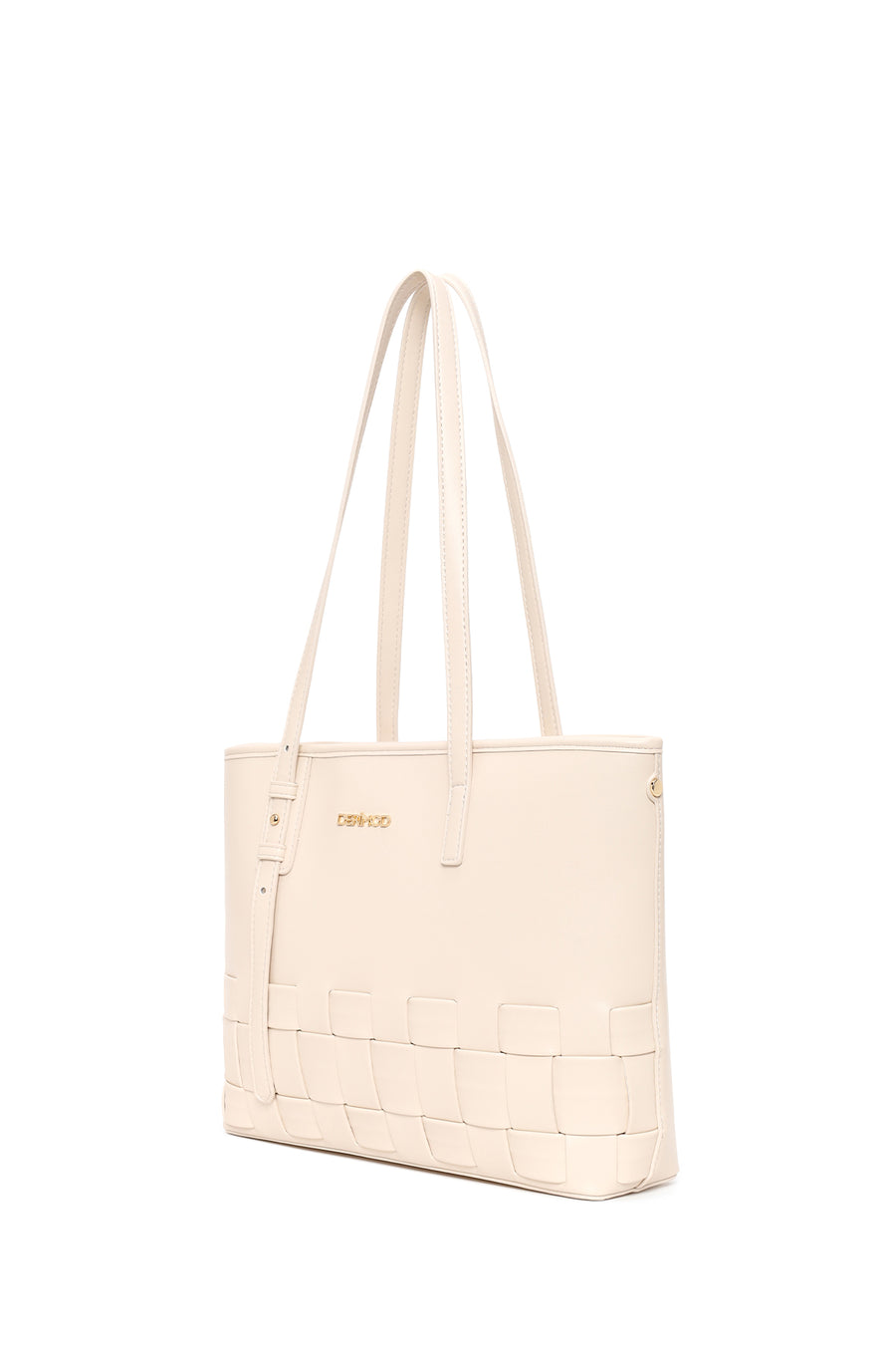 Woman Cream Long-Strap Braided Shoulder Bag