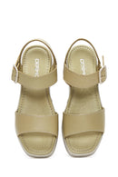 Women's Green Leather Sandals | Derimod