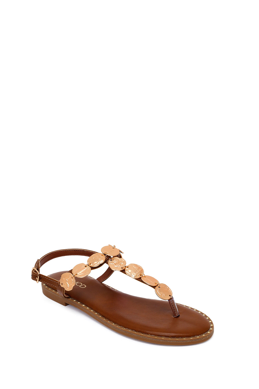 Woman Brown Jeweled Toe-Post Sandal