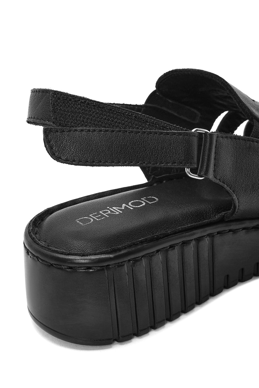 Women's Black Thick Soled Leather Comfort Sandals