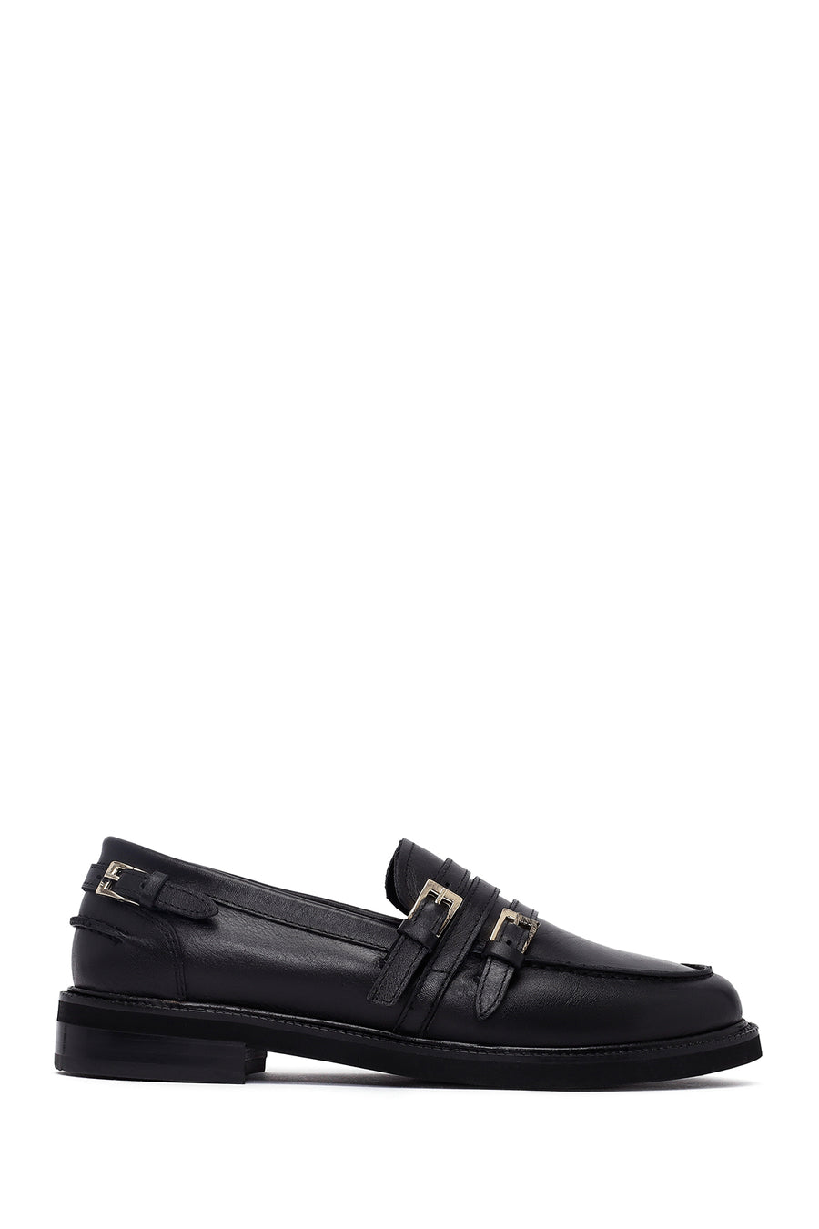 Kadın Siyah Tokalı Deri Maskülen Loafer AF140001DV | Derimod