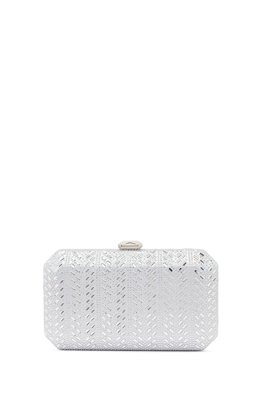 Woman Beige Long Chain Strap Patterned Clutch Bag