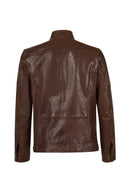 Wade Male Brown Slim-Fit Leather Jacket | Derimod