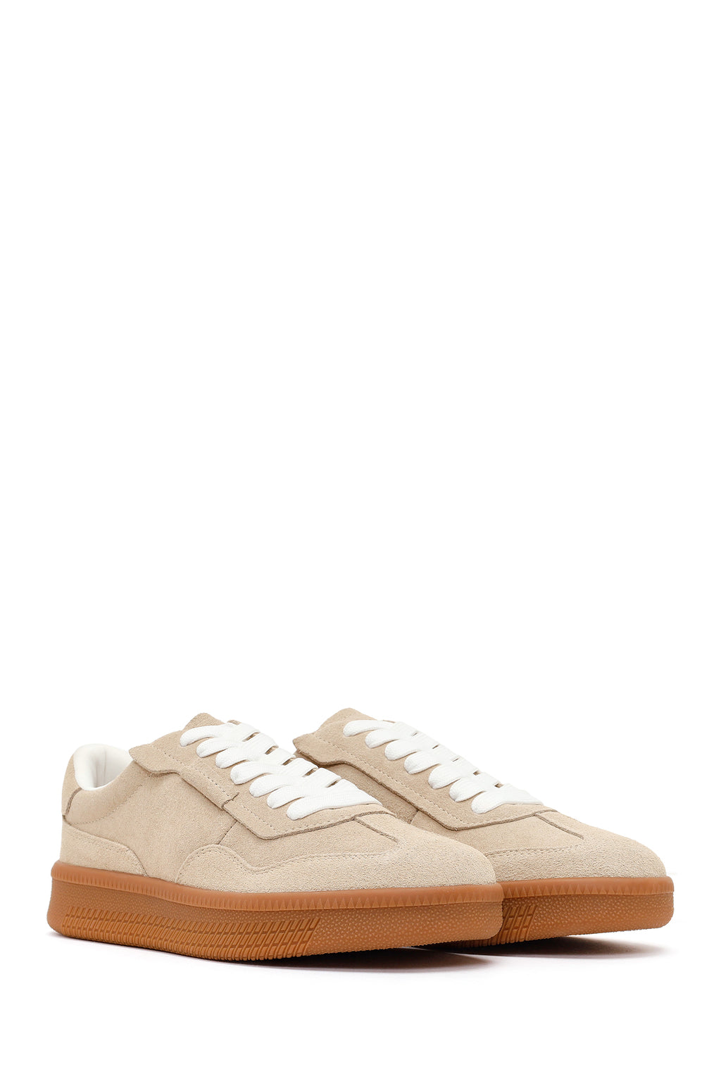 Kadın Bej Bağcıklı Süet Deri Sneaker