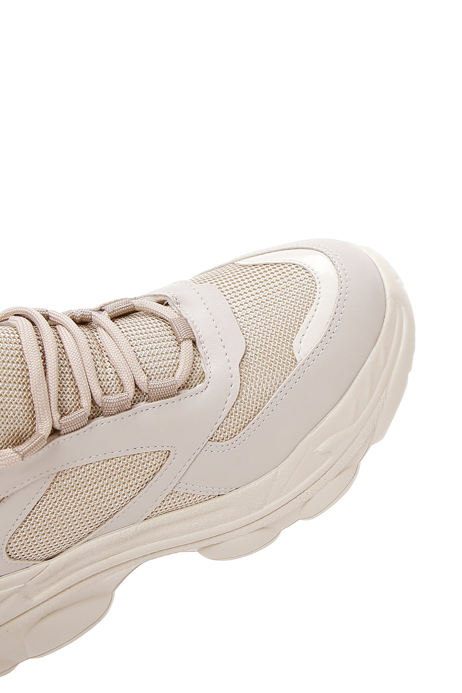 Women's Beige Lace-Up Chunky Sole Sneakers