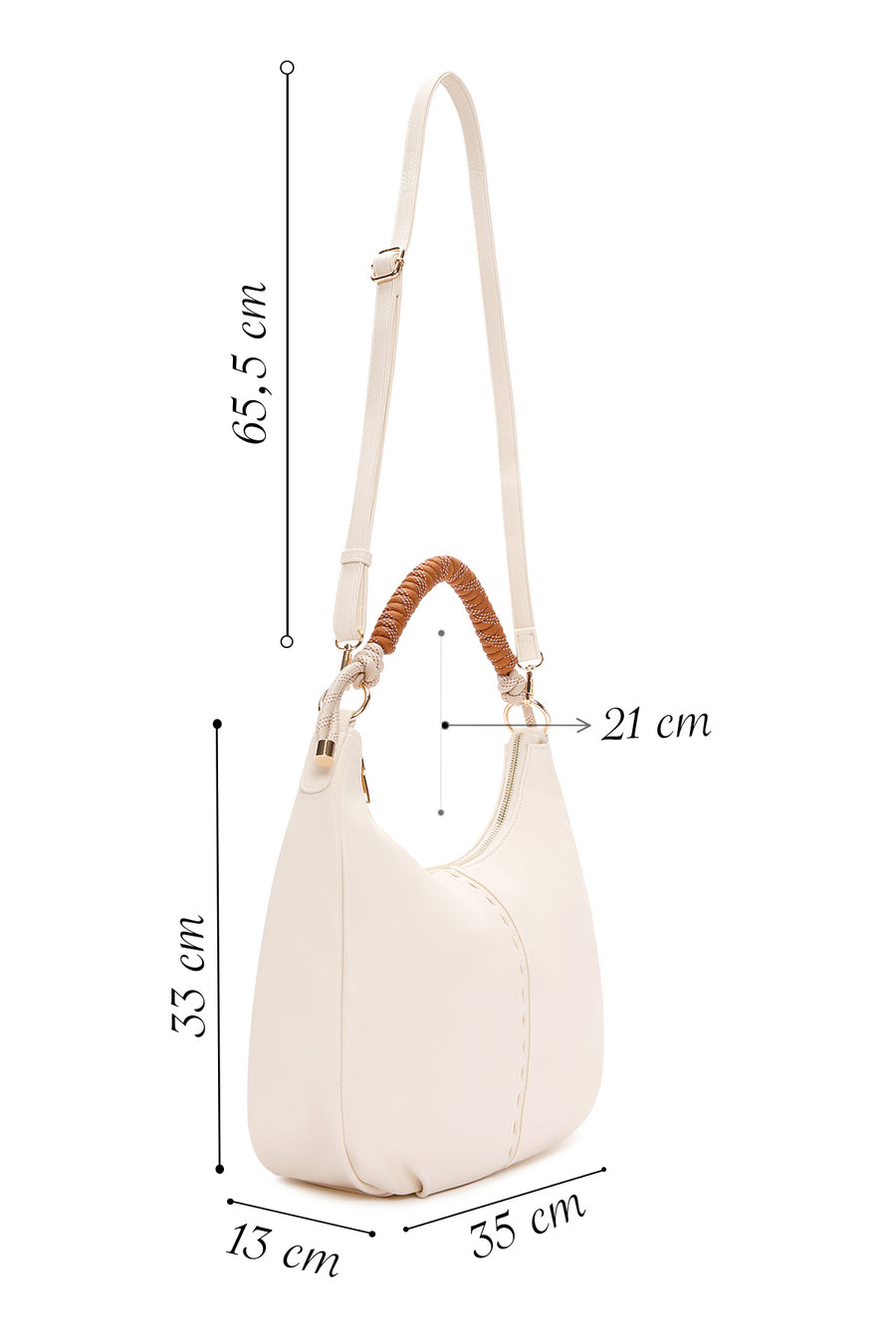 Woman Cream Long Strap Shoulder Bag
