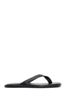 Woman Black Leather Flip-Flops | Derimod
