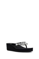Women's Black Toe Stone Wedge Heel Jelly Slippers | Derimod