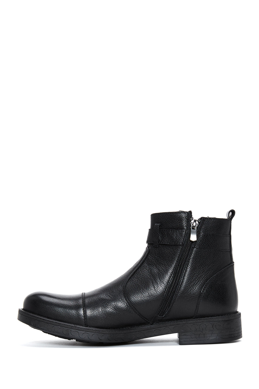 Men's Black Leather Zippered Casual Boots