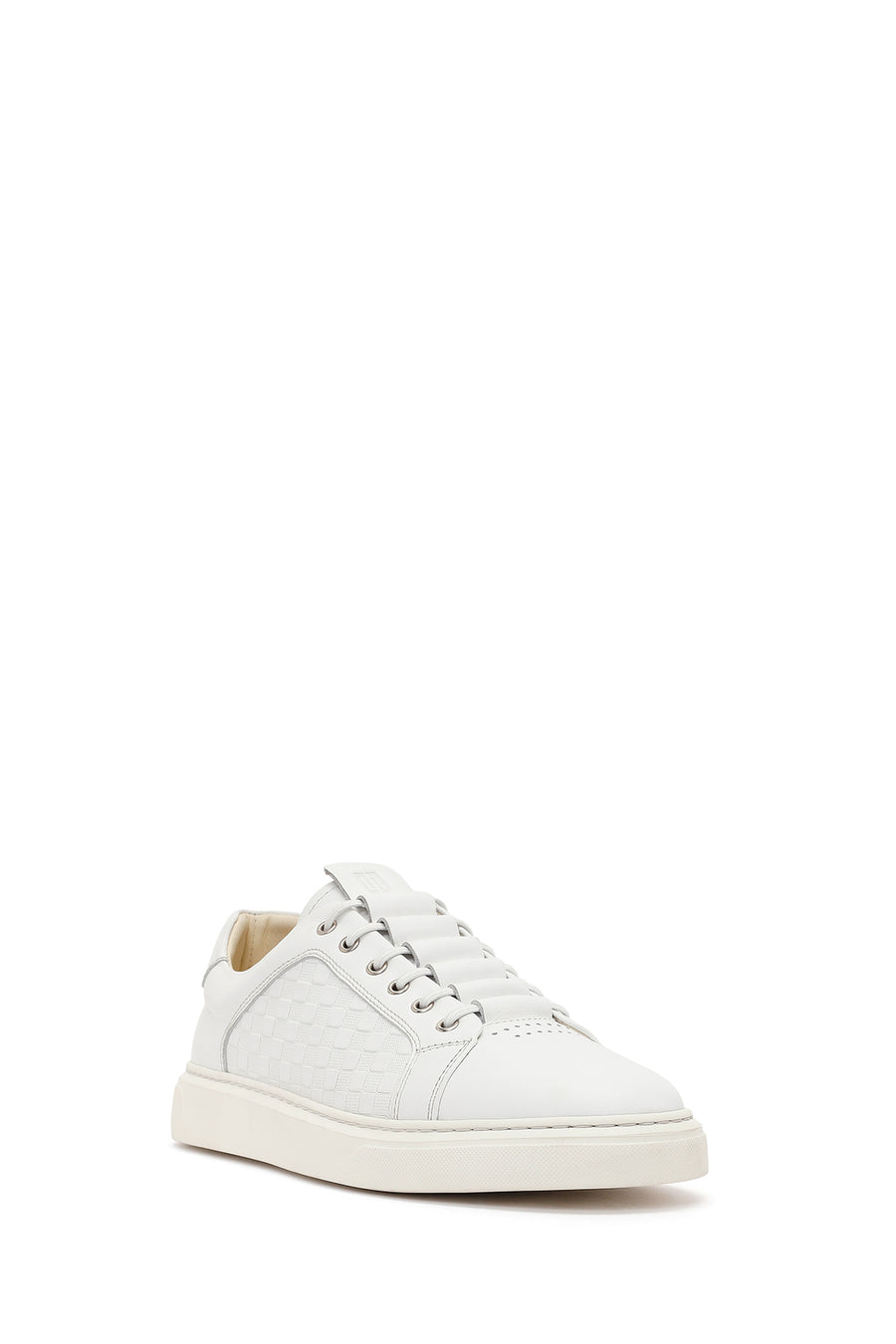 Male White Lace-Up Patterned Leather Sneaker