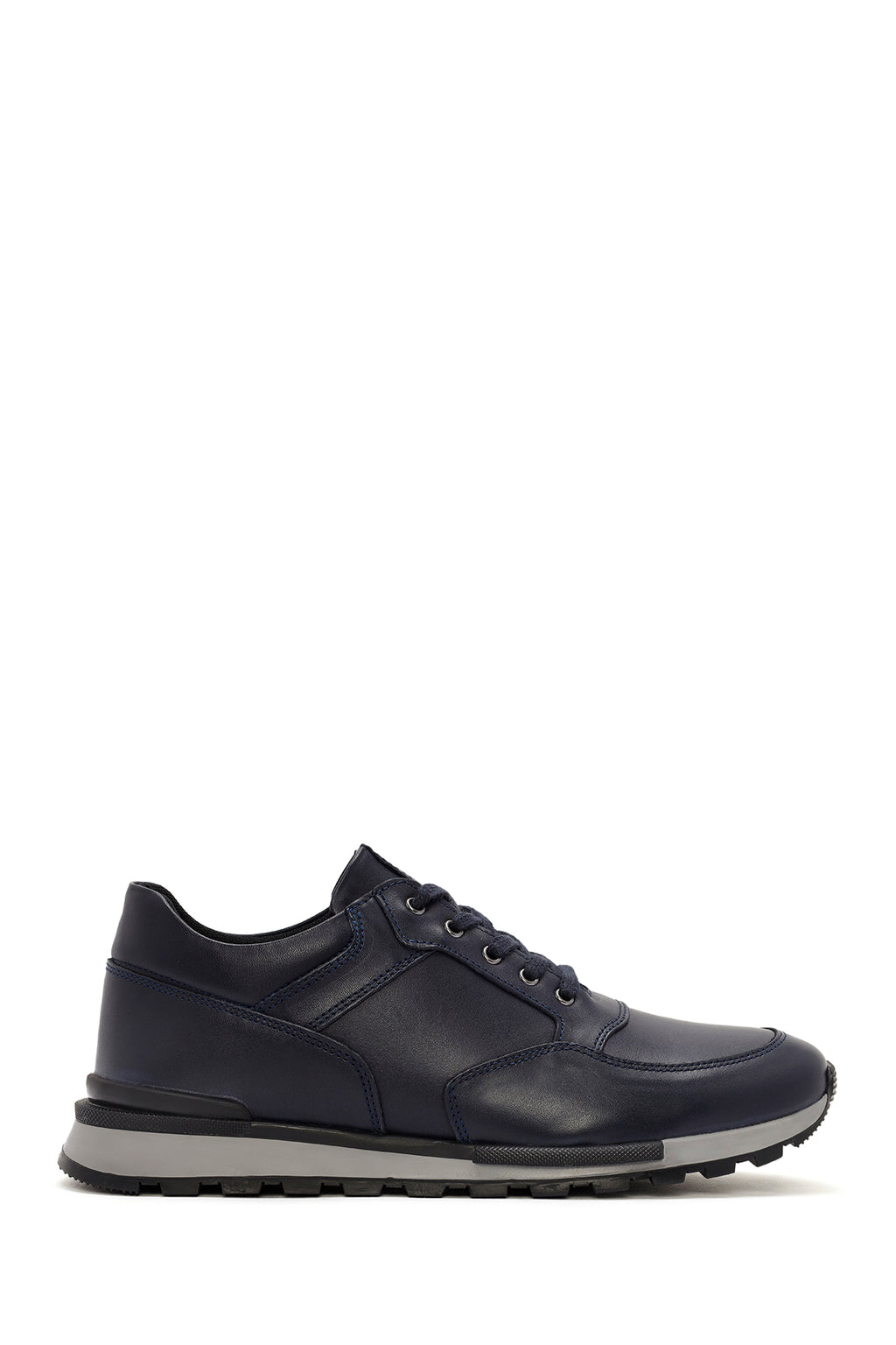 Erkek Lacivert Bağcıklı Deri Casual Sneaker