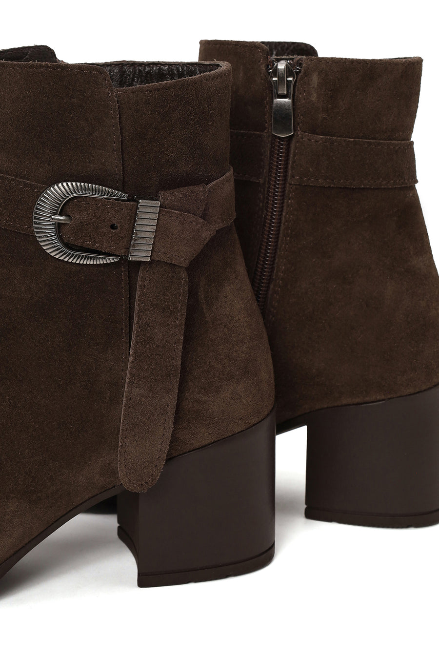 Woman Mink Zip Closure Thick-Heeled Suede Boots