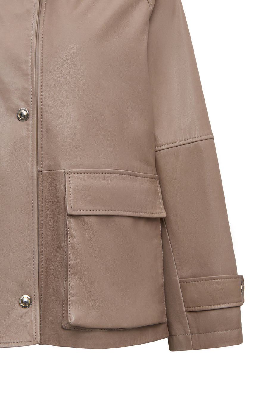Fancy Women's Beige Round Neck Oversize Leather Jacket