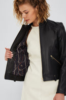 Emily Women's Black Short Leather Jacket | Derimod