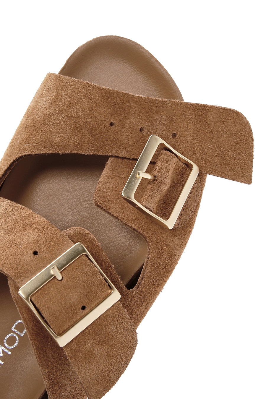 Women's Tan Double Buckle Suede Leather Slippers