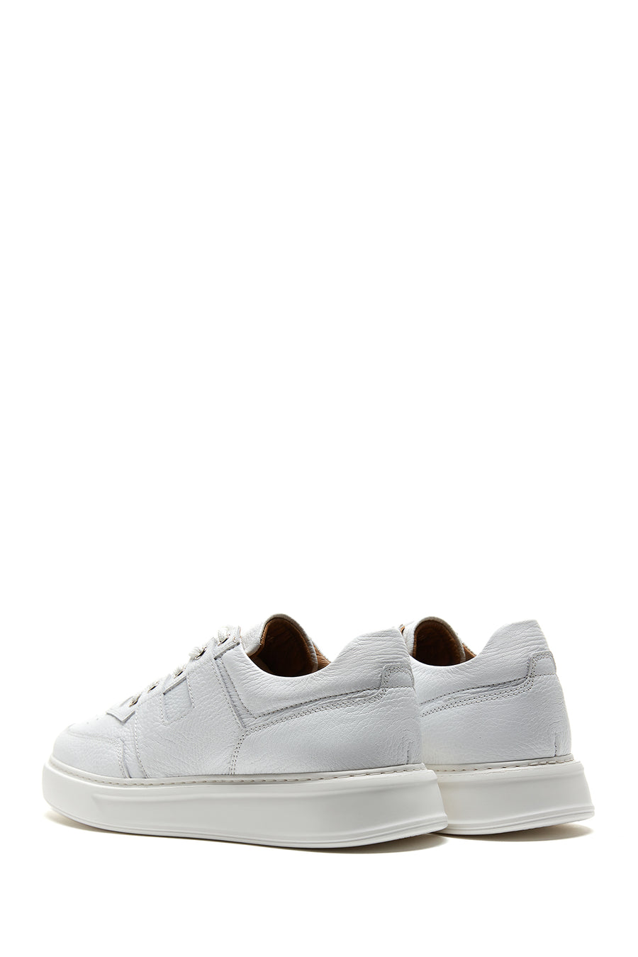 Men's White Lace-up Leather Sneaker