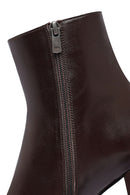 Woman Brown Zip Closure Chunky Heeled Leather Boots | Derimod