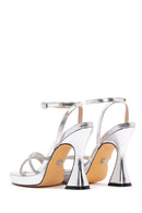 Women's Silver Ankle Strap Thick High Heel Evening Sandals | Derimod