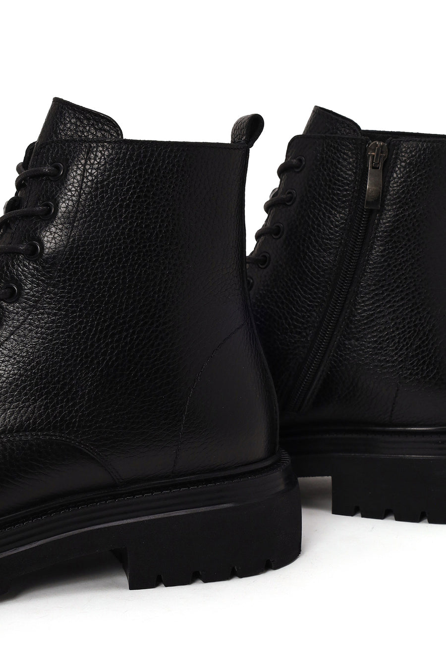 Male Black Lace-up Zip Closure Leather Casual Boots