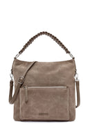 Women's Gray Short and Long Strap Suede Shoulder Bag | Derimod