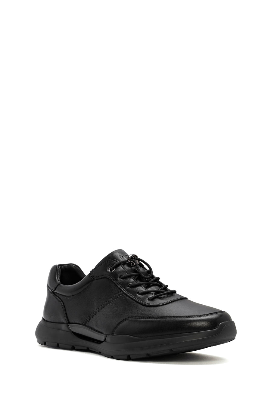 Erkek Siyah Bağcıklı Deri Casual Sneaker