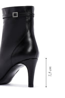 Women's Black Leather Buckle Thin Heeled Boots | Derimod