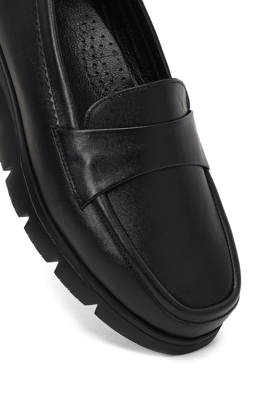 Kadın Siyah Dolgu Topuklu Deri Comfort Loafer