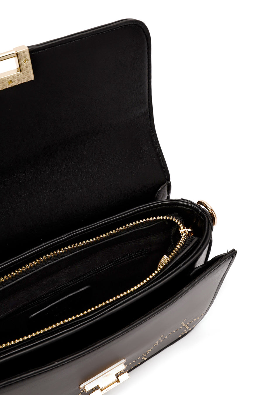 Women's Black Long Strap Stoned Shoulder Bag