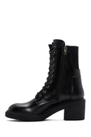 Women's Black Zippered Leather Boots | Derimod