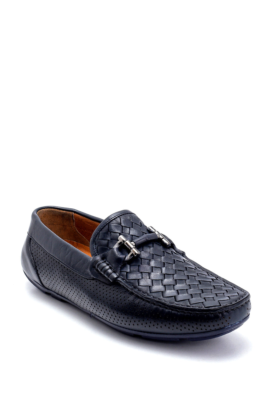 Erkek Deri Örgü Detaylı Loafer