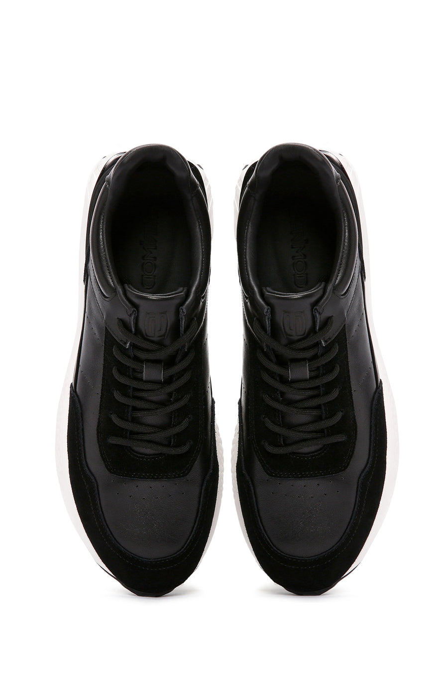 Erkek Siyah Bağcıklı Kalın Tabanlı Deri Casual Sneaker