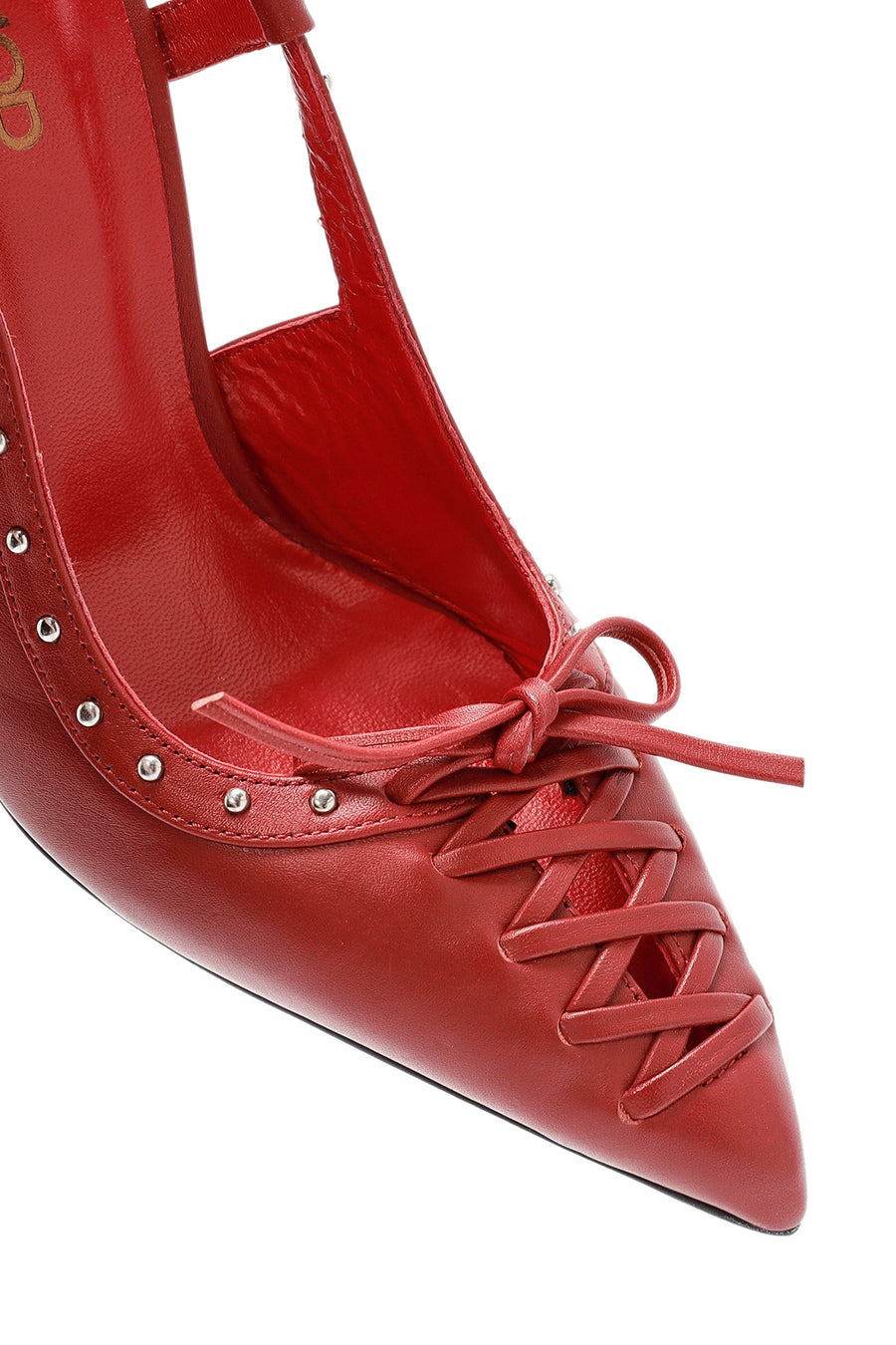 Women's Red Slingback High Thin Heel Leather Shoes