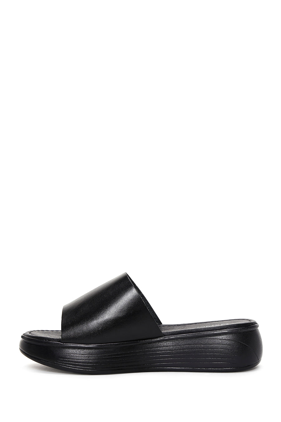 Women's Black Thick Soled Leather Slippers