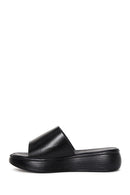 Women's Black Thick Soled Leather Slippers | Derimod