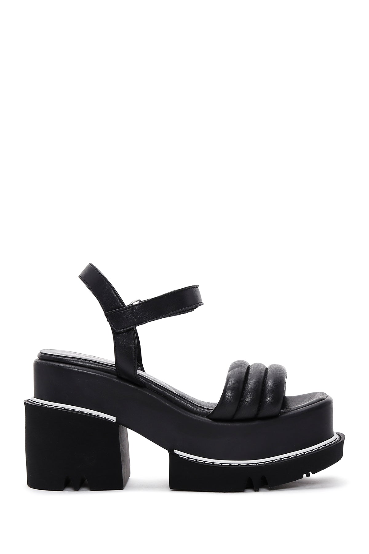 Kadın Siyah Deri Platform Topuklu Sandalet 23SFD134418 | Derimod