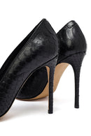 Women's Black Patterned High Thin Heel Leather Stiletto | Derimod