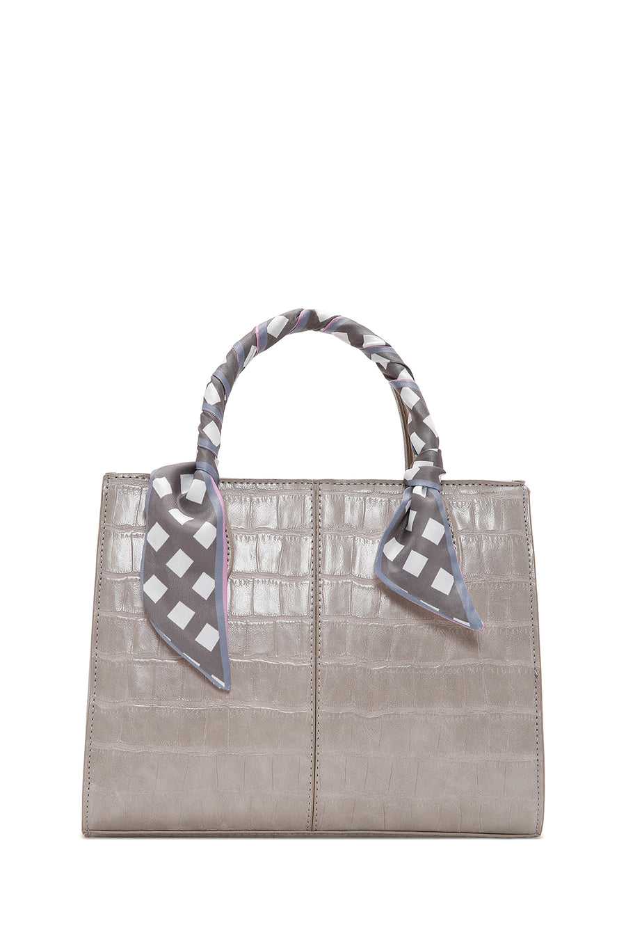 Women's Mink Long Strap Crocodile Patterned Handbag with Accessory Detail