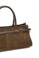 Women's Khaki Long Strap Suede Leather Handbag | Derimod