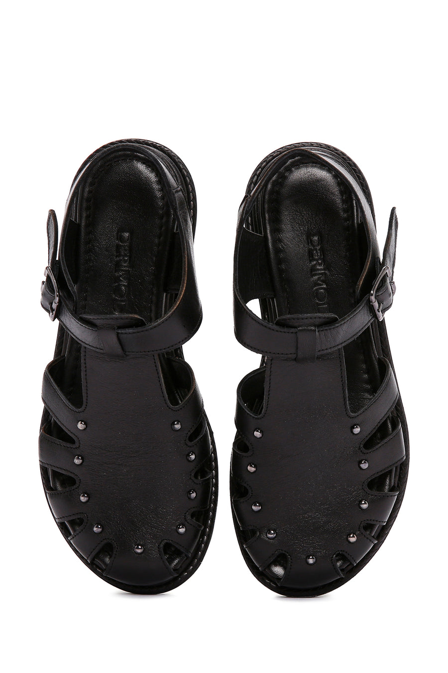 Women's Black Ankle Strap Leather Sandals