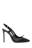 Women's Black Slingback High Thin Heel Leather Shoes | Derimod