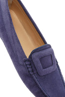 Women's Navy Blue Suede Leather Loafer | Derimod