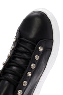 Women's Black Stone Laced Thick Soled Leather Sneakers | Derimod