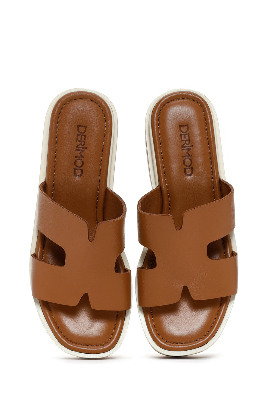 Women's Tan Thick Soled Leather Slippers