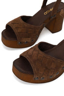 Woman Tan Ankle-Buckle Chunky-Heel Suede Sandal | Derimod