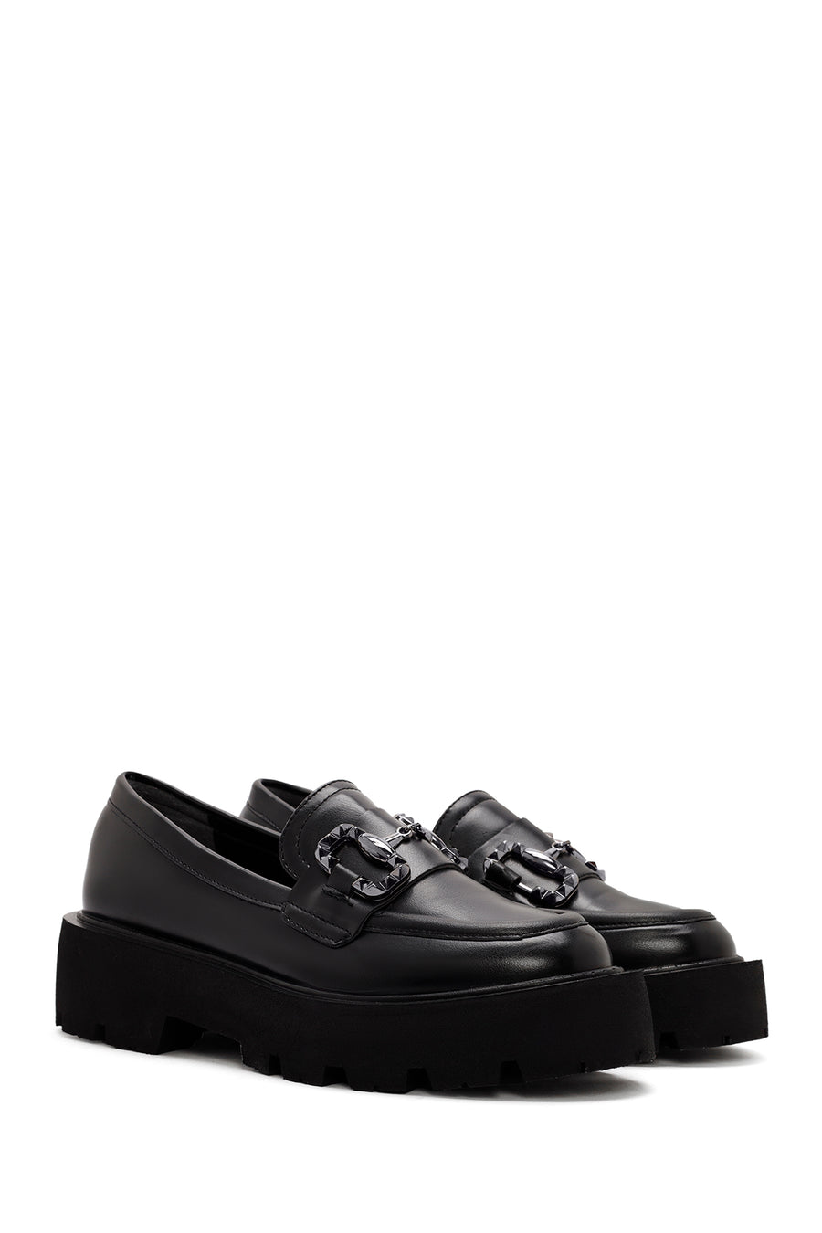 Kadın Siyah Toka Detaylı Maskülen Loafer